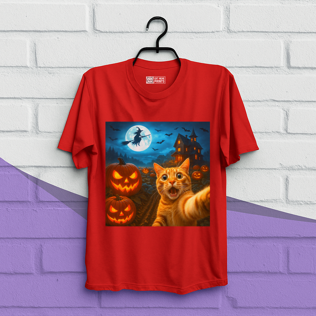 Cat Selfie with Spooky Pumpkins T-Shirt