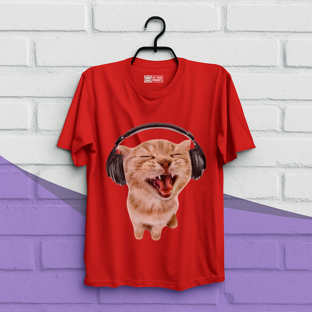 Silly Cat With Headphones T-Shirt