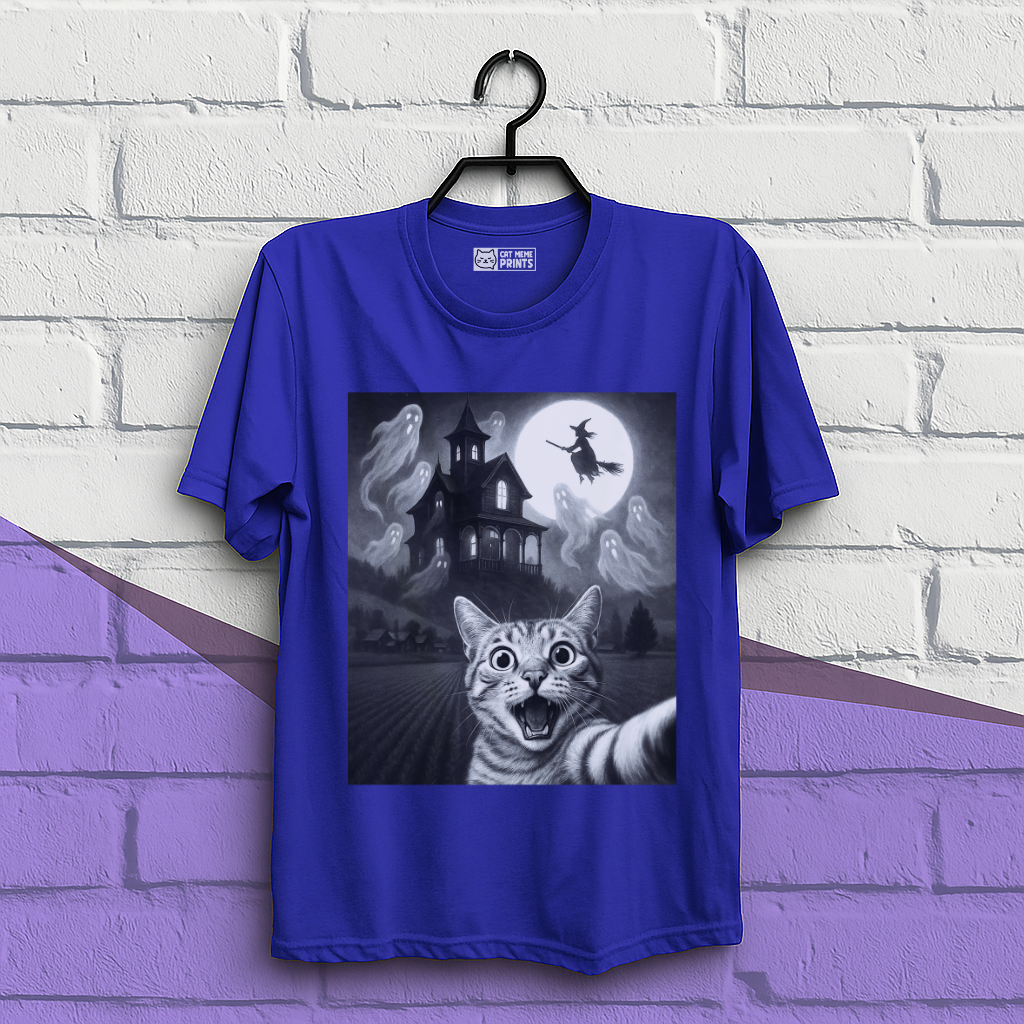 Cat Selfie With Scary House T-Shirt
