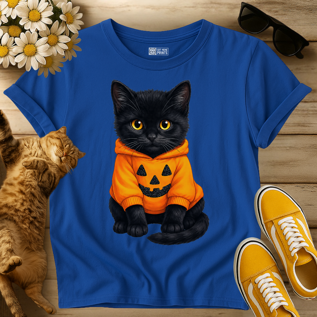 Cute Black Cat Pumpkin Halloween T-Shirt