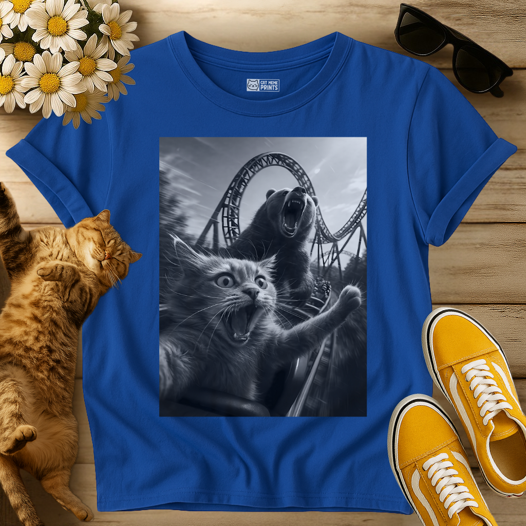 Cat Selfie with a Bear on a Roller Coaster T-Shirt