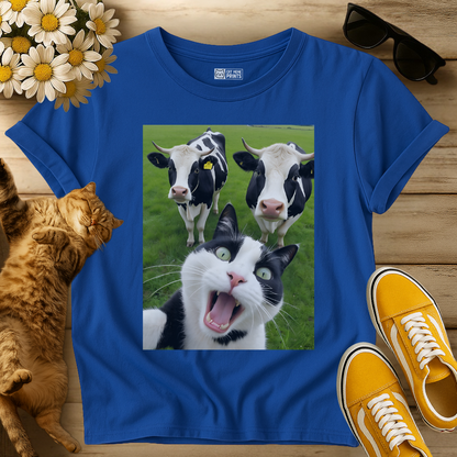 Cat Selfie With Cow T-Shirt