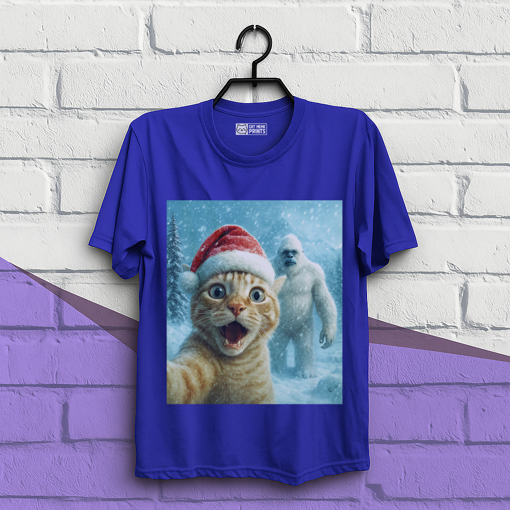 Christmas Cat Selfie with Abominable Snow Monster T-Shirt