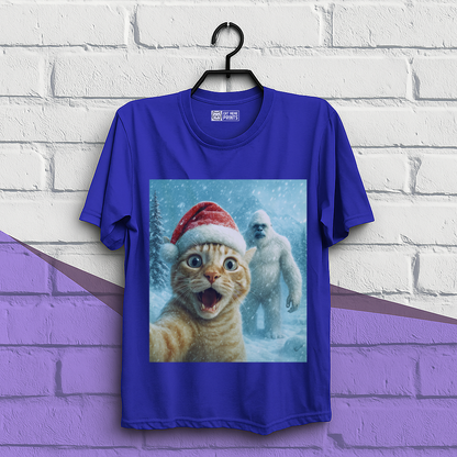 Christmas Cat Selfie with Abominable Snow Monster T-Shirt