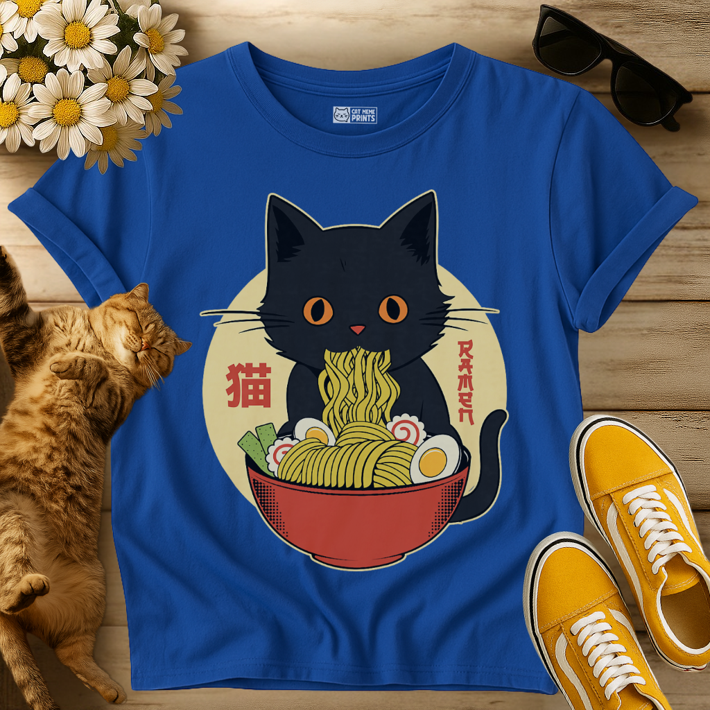 Kawaii Cat Eating Ramen Noodles T-Shirt
