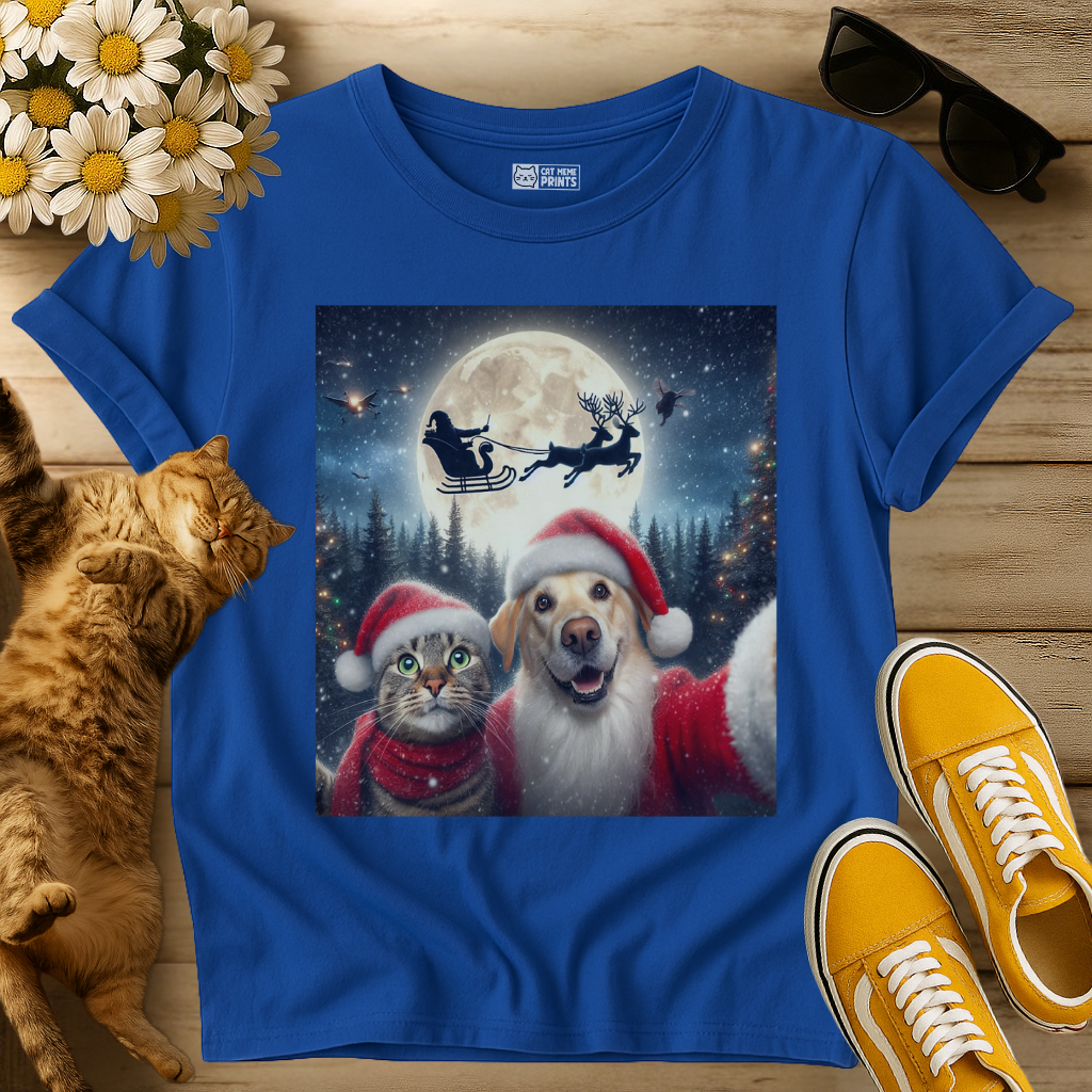 Cat & Dog Selfie with Santa Claus T-Shirt