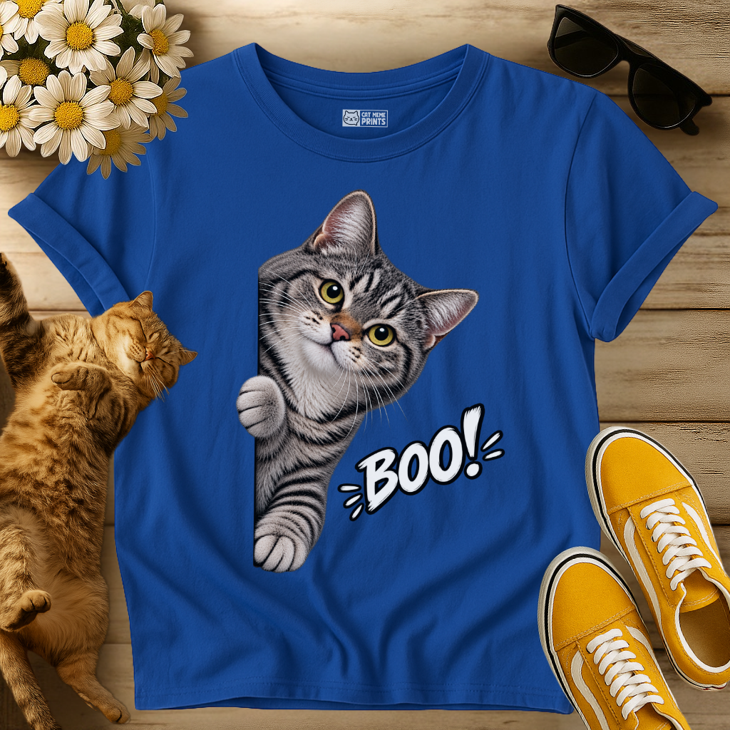 Gray Tabby Cat Boo T-Shirt
