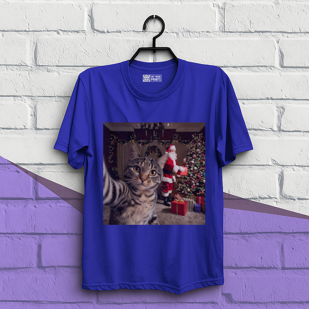 Christmas Cat Selfie with Santa Claus T-Shirt