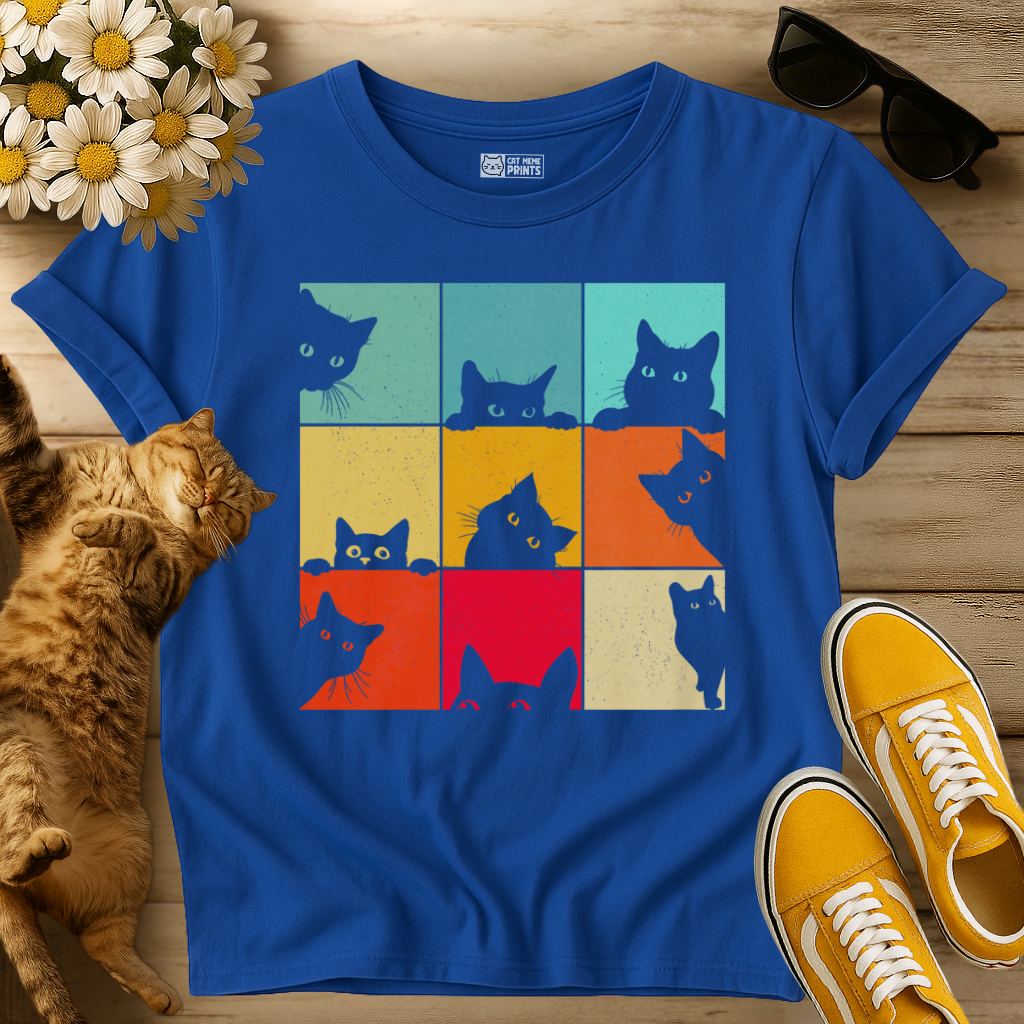 Cat Curious Retro Vintage T-Shirt