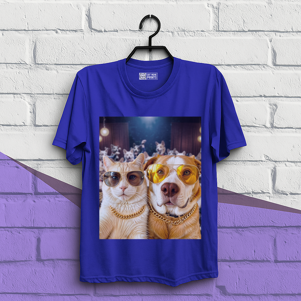 Cat & Dog Selfie in Dogs Party T-Shirt