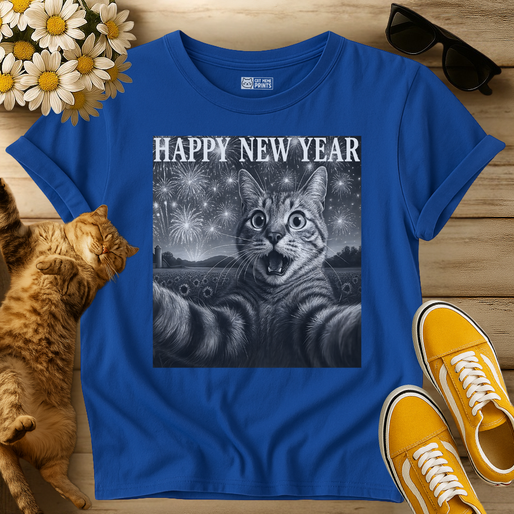 Cat Selfie Happy New Year T-Shirt