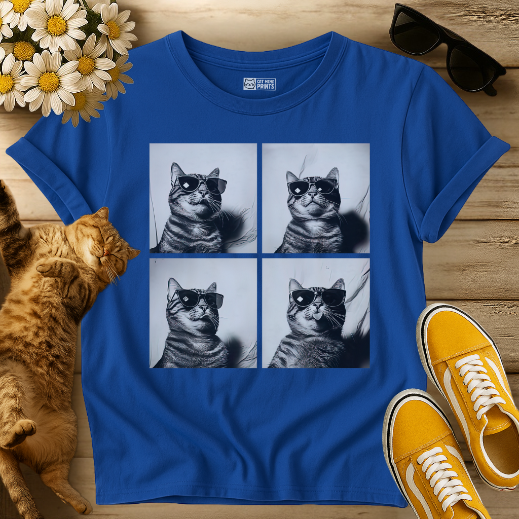 Cat Wearing Sunglasses Selfie Photobooth T-Shirt