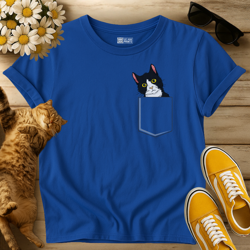 Tuxedo Cat in a Pocket T-Shirt