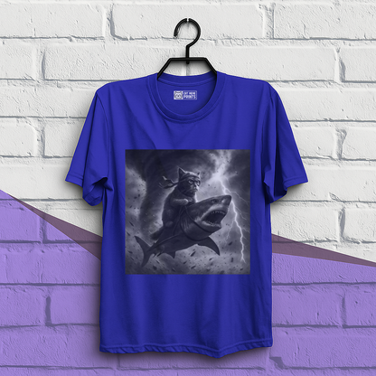 Cat Riding a Shark in Tornado Selfie Cat T-Shirt
