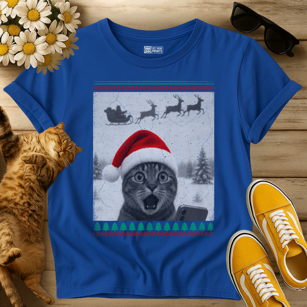 Cat Selfie with Santa Sleigh T-Shirt