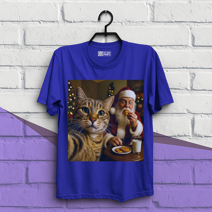 Cat Selfie with Santa Claus Eating Christmas T-Shirt
