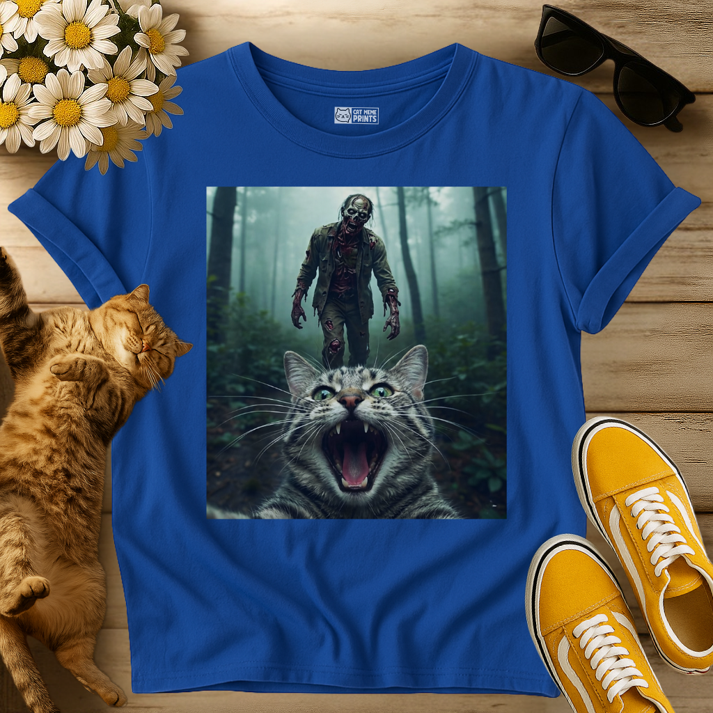 Cat Selfie with Zombie T-Shirt