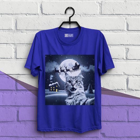Cat Selfie with Santa Sleigh Christmas T-Shirt