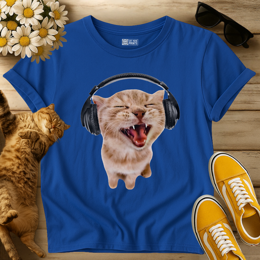 Silly Cat With Headphones T-Shirt