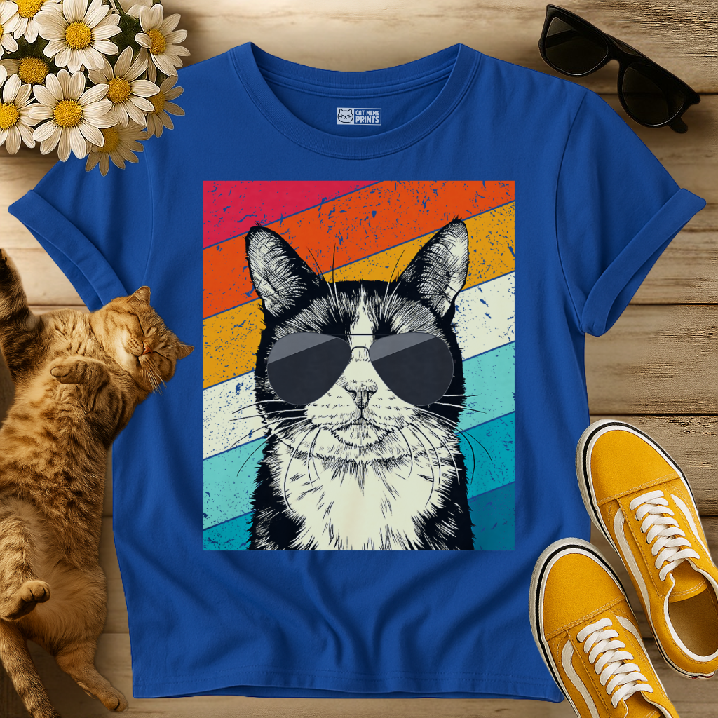 Tuxedo Cat with Sunglasses Retro Vintage T-Shirt