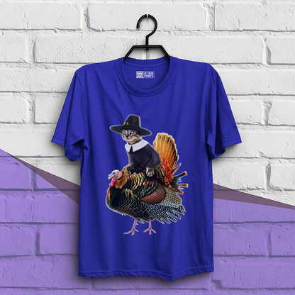 Cat Pilgrim Riding Turkey Thanksgiving T-Shirt