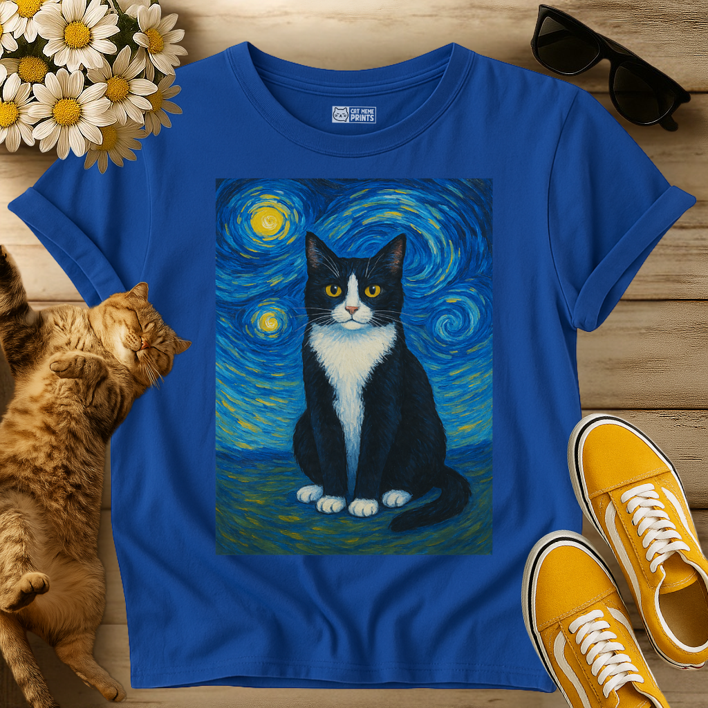 Tuxedo Cat Painting Van Gogh T-Shirt