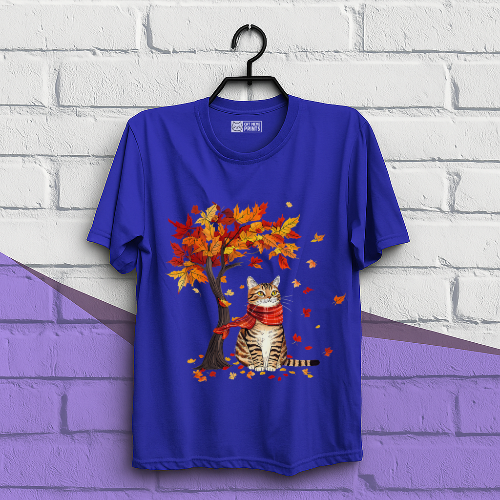 Cat Leaf Fall Tree Autumn Thanksgiving T-Shirt