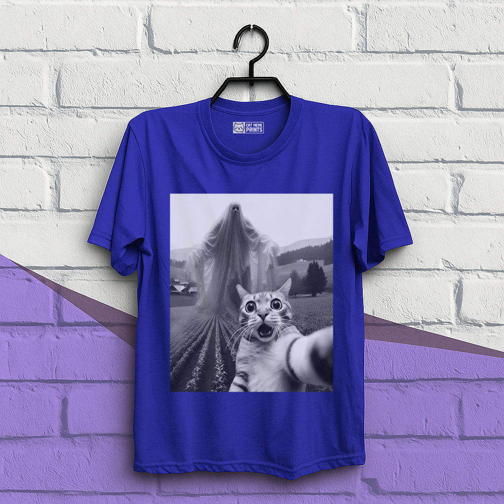 Cat Selfie with Spooky Ghost T-Shirt