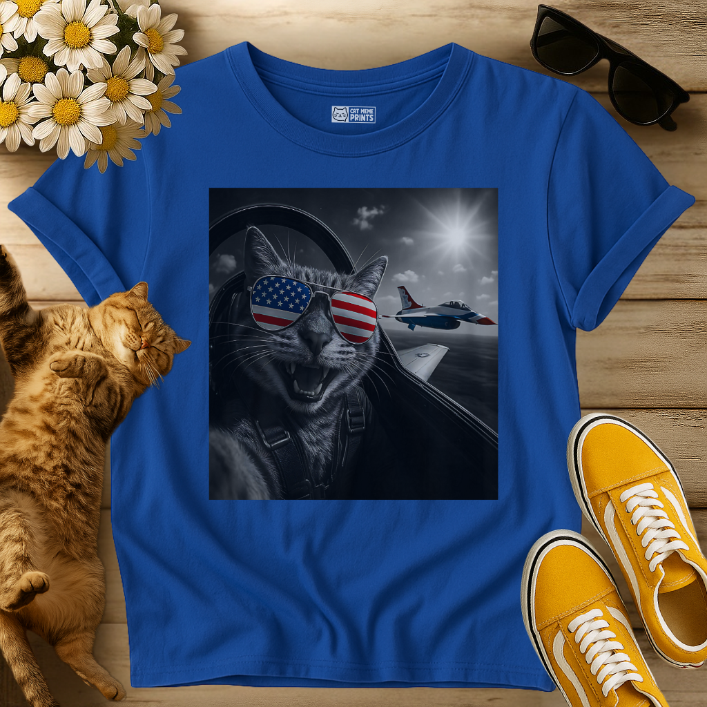American Cat Takes a Selfie with Jet T-Shirt