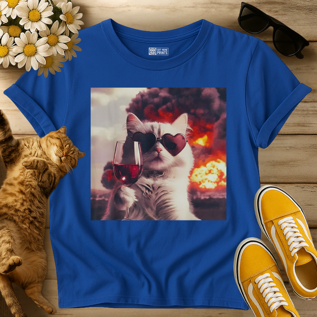 Cat Selfie With Wine and Fire T-Shirt