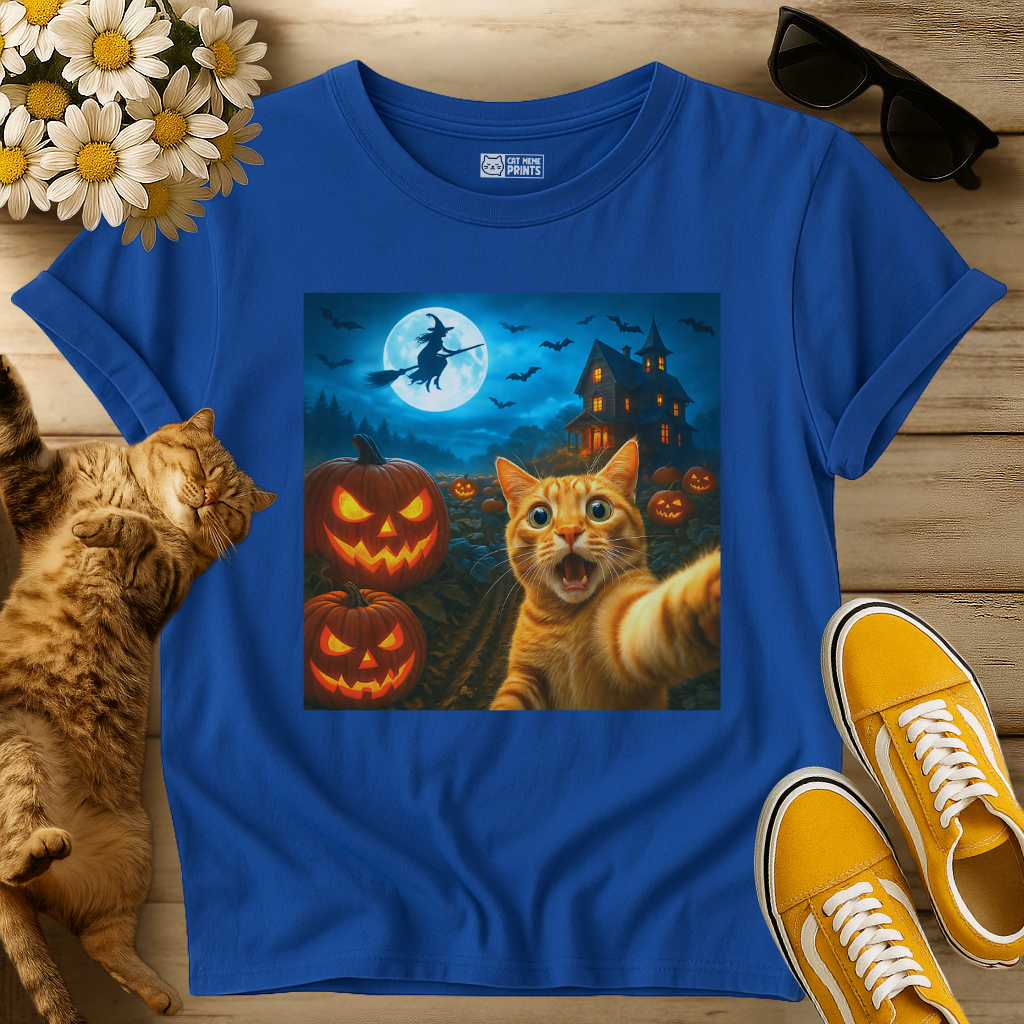 Cat Selfie with Spooky Pumpkins T-Shirt