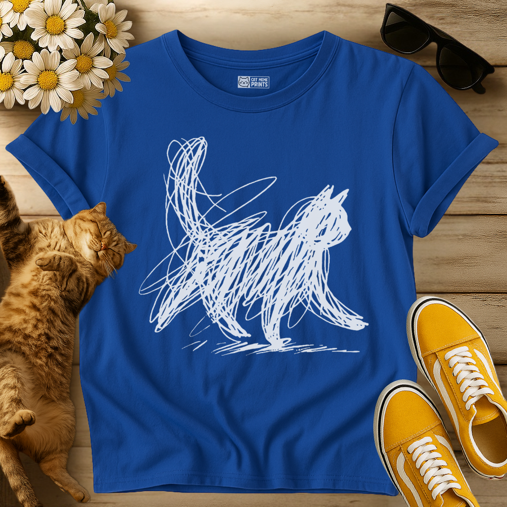 Minimalist Scribble Cat T-Shirt