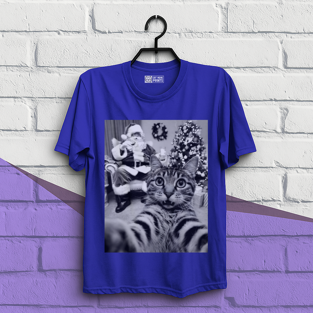 Cat Christmas Selfie with Santa Claus T-Shirt