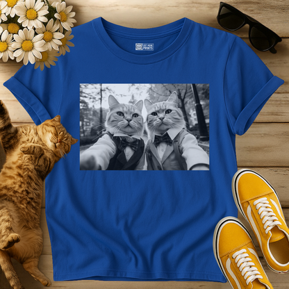 Elegant Cat Duo Taking a Selfie T-Shirt