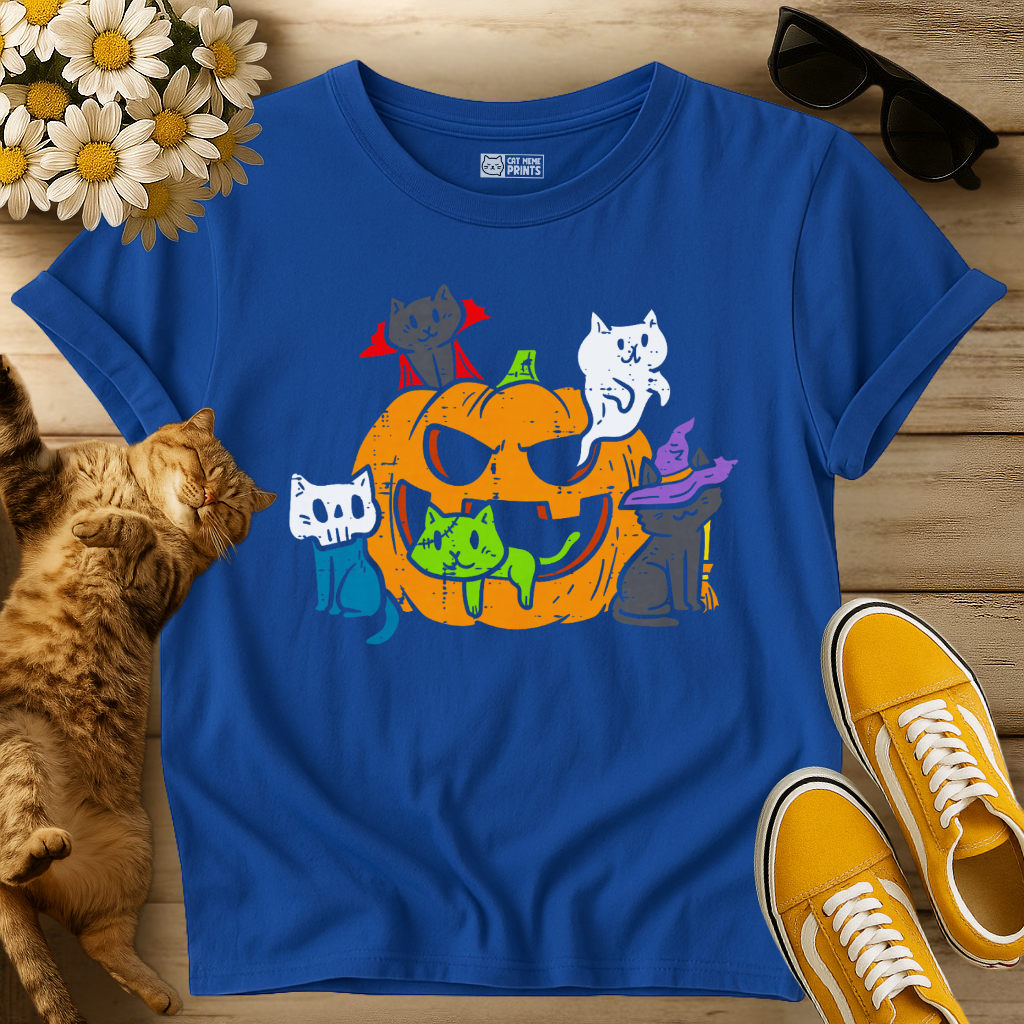 Vampire Ghost Zombie Witch Cats in Pumpkin T-Shirt