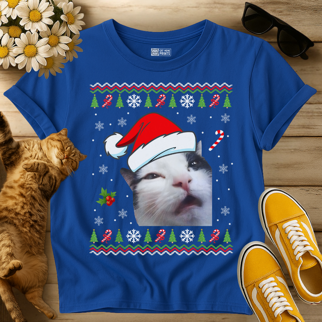 Cat Face Christmas Ugly T-Shirt