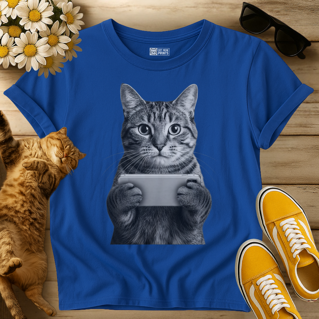 Tabby Cat Holding a Phone T-Shirt