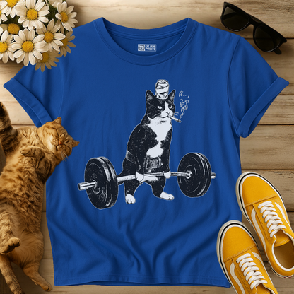 Weightlifting Cat Smoking Cigarette T-Shirt