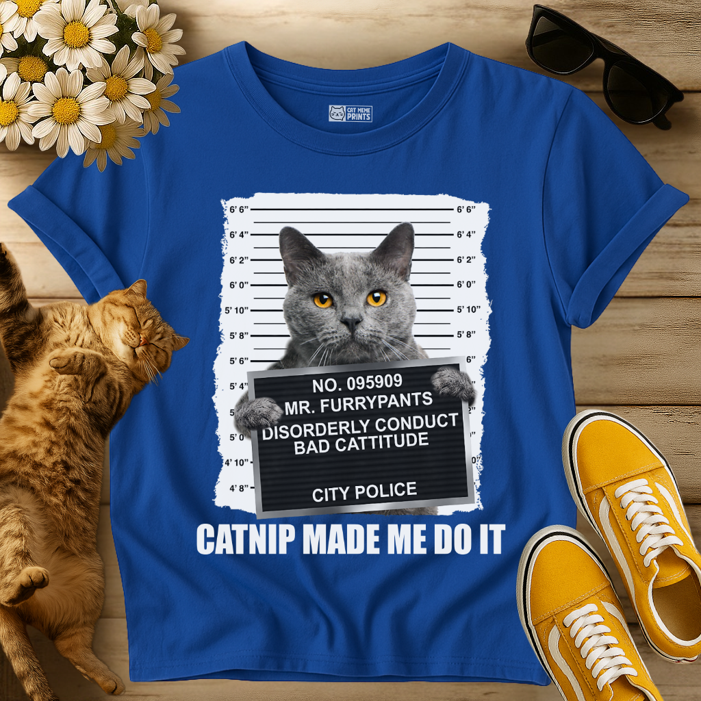 Catnip Made Me Do It Russian Blue Cat T-Shirt