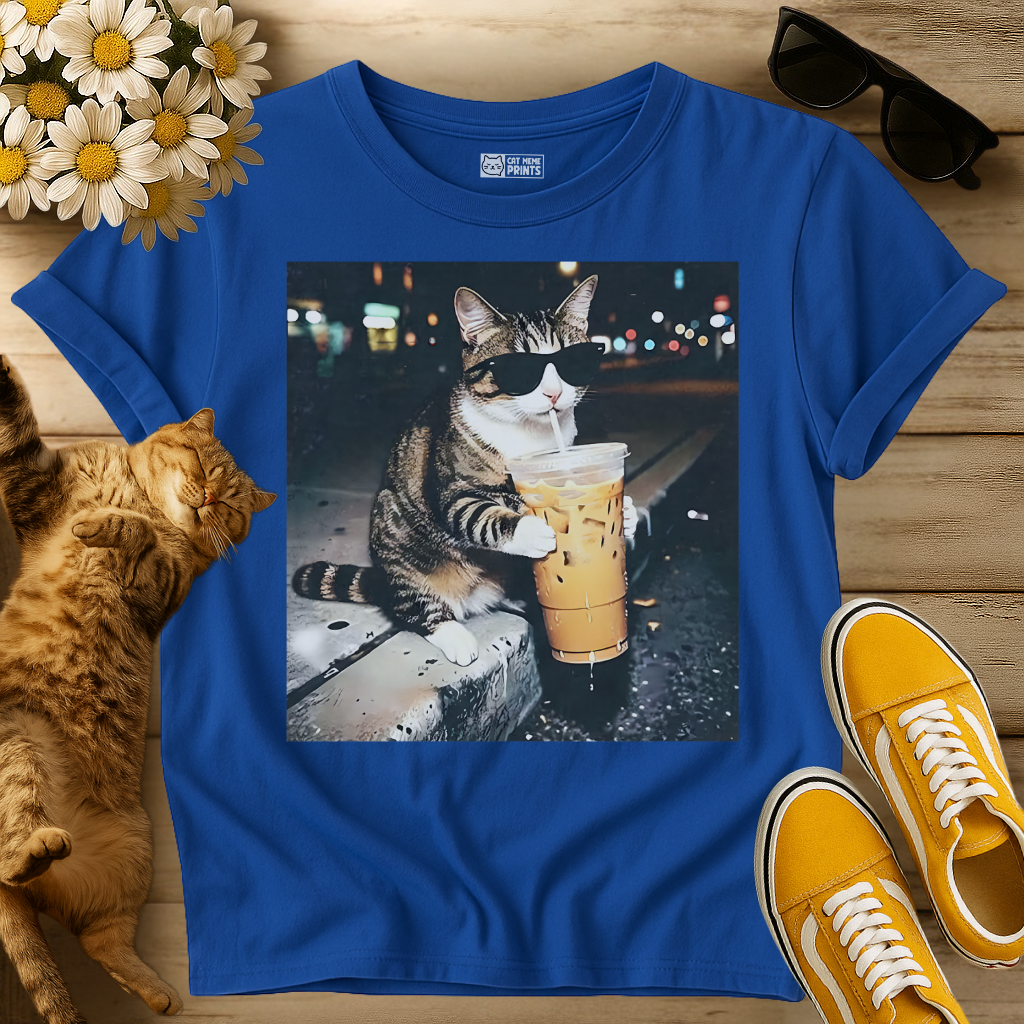 Cat Drinking Iced Coffee T-Shirt