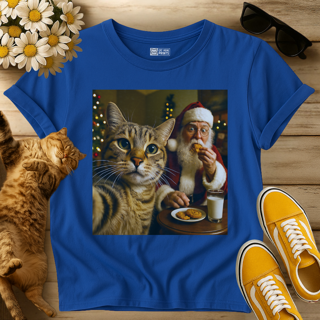 Cat Selfie with Santa Claus Eating T-Shirt