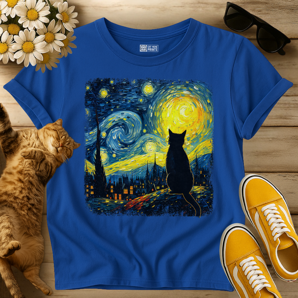 Cat Starry Night Van Gogh T-Shirt