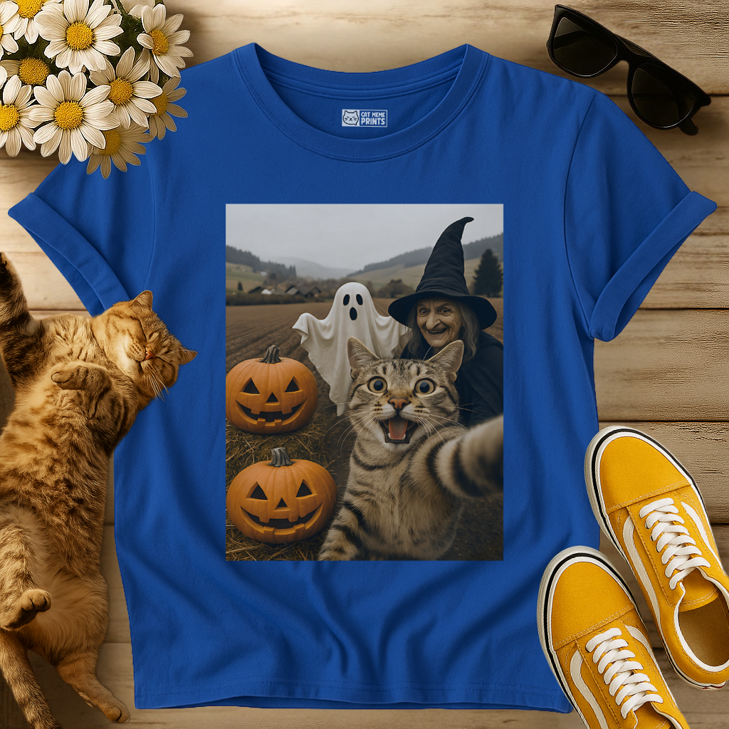Cat Selfie with Witch & Ghost T-Shirt