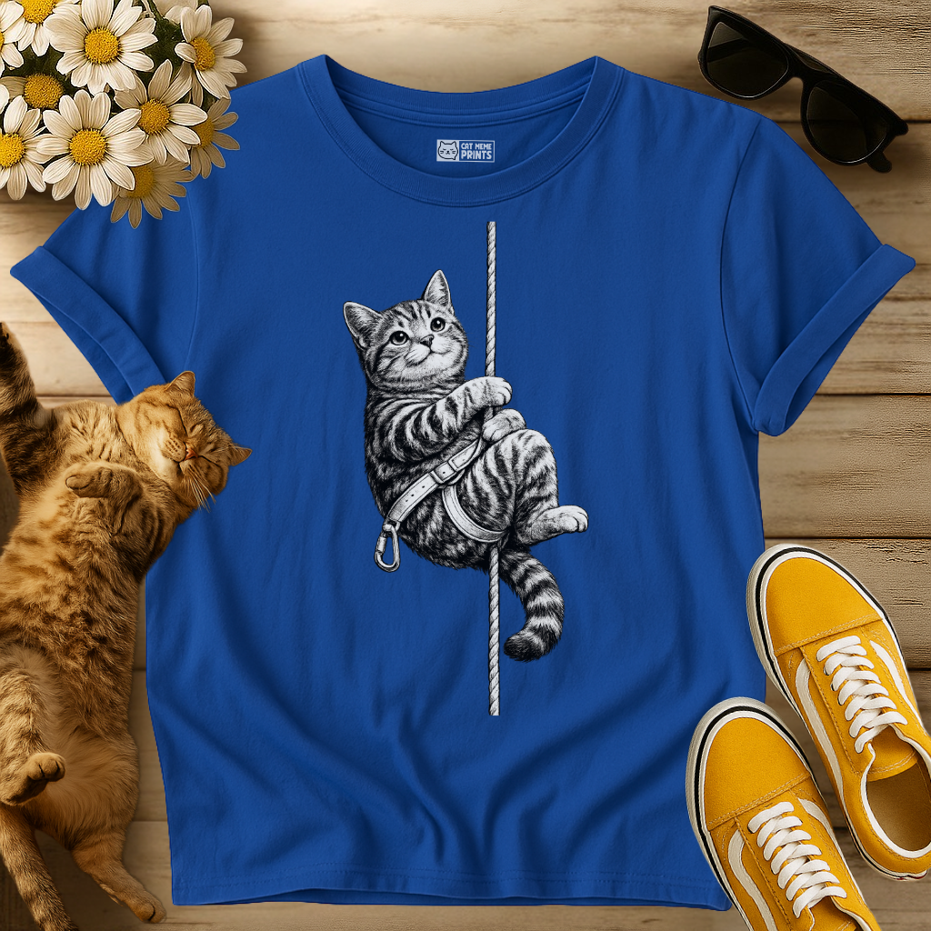 Rock Climbing Rappelling Cat T-Shirt