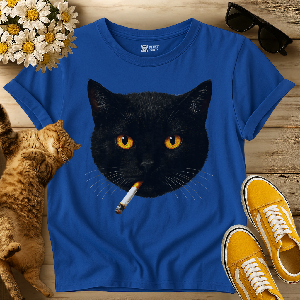 Black Cat Smoking Meme T-Shirt