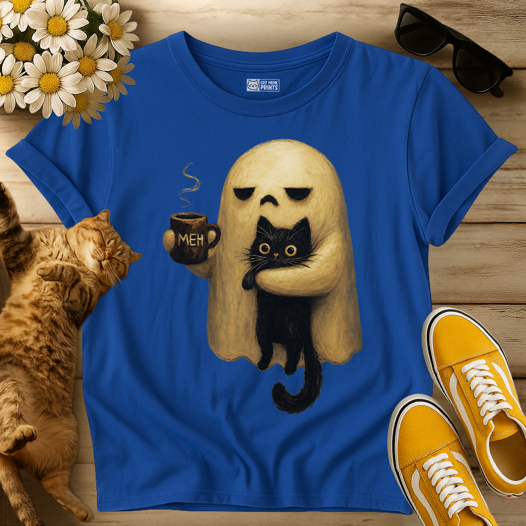 Ghost Holding Black Cat T-Shirt
