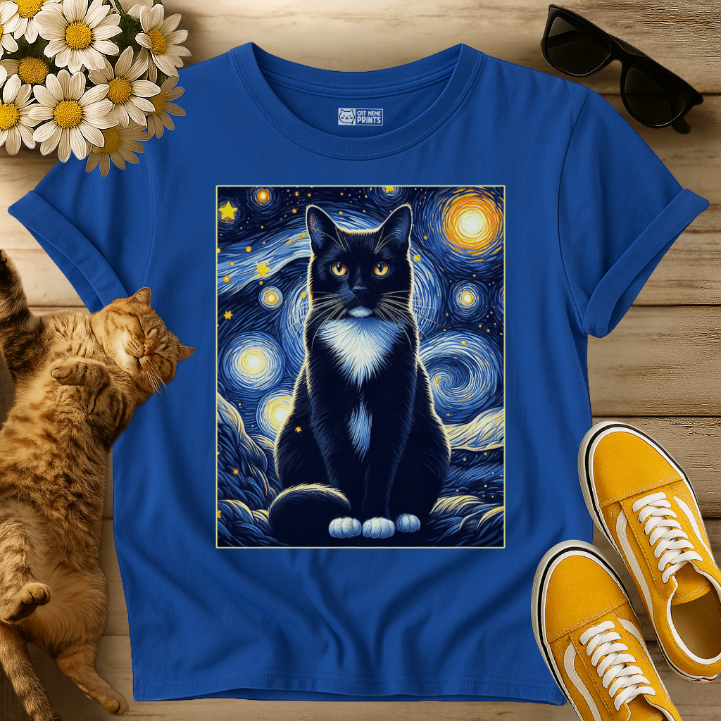 Tuxedo Cat Starry Night T-Shirt