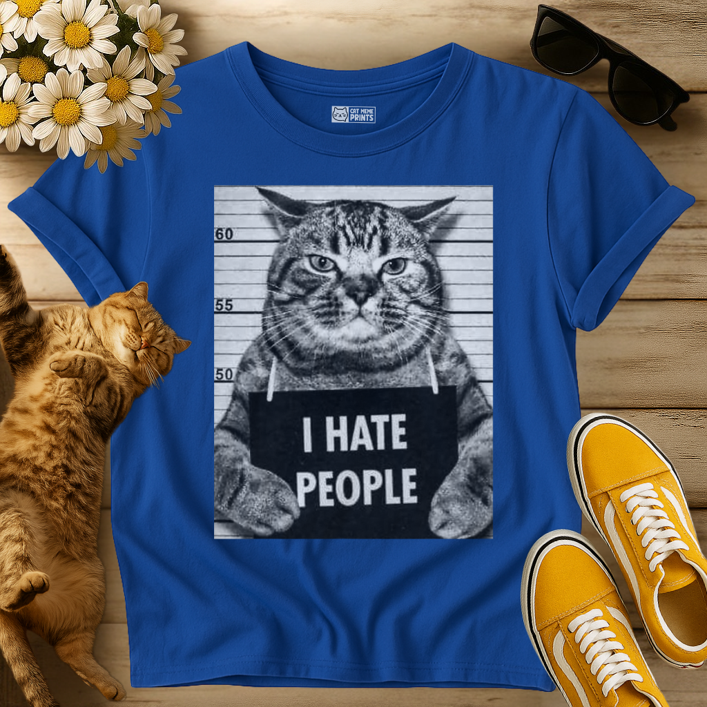 Cat Picture with “I Hate People” Slogan T-Shirt