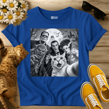 Cat Selfie with Horror Movie Monsters T-Shirt