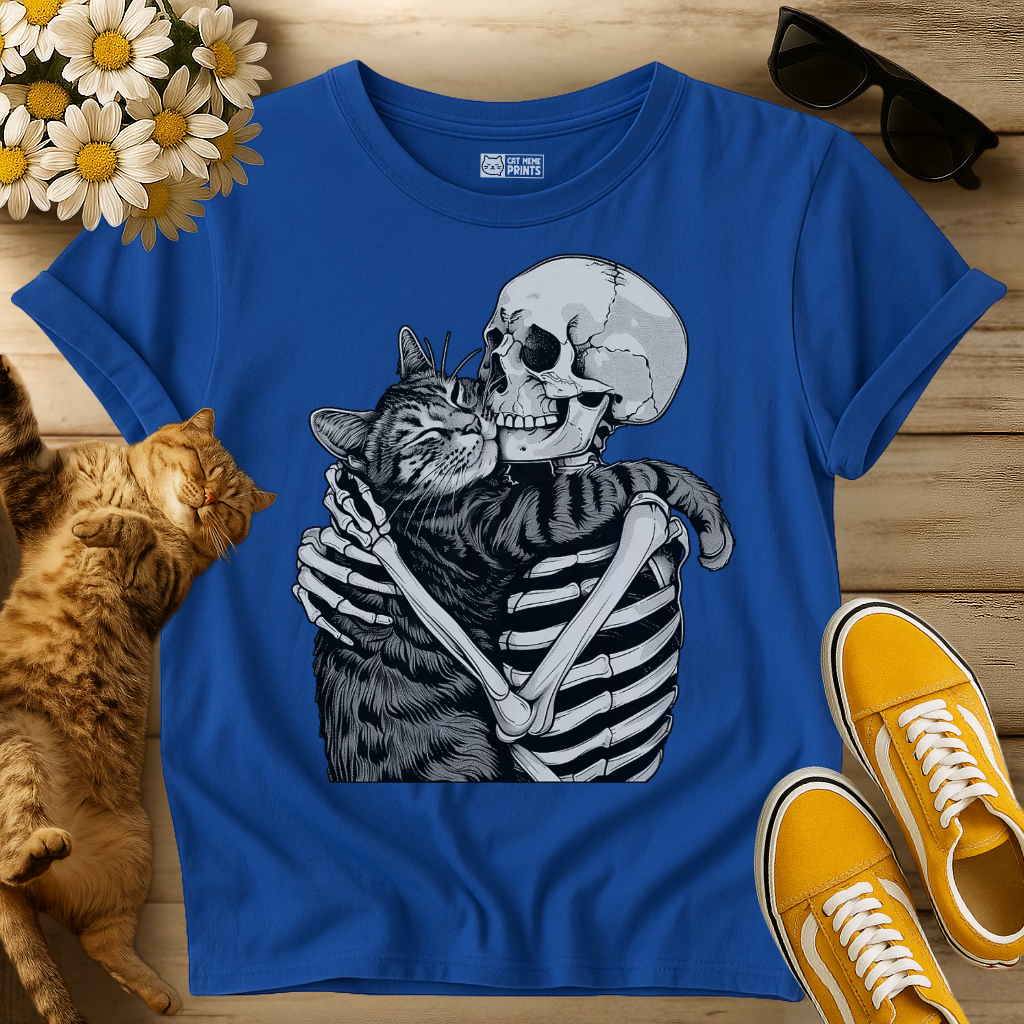 Skeleton Hugging Cat T-Shirt